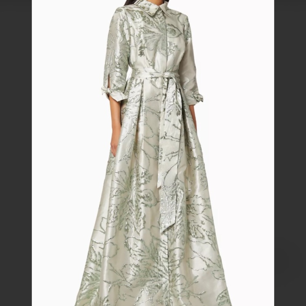 Teri Jon Silver Floral Long Sleeve Dress - Picture 2 of 8